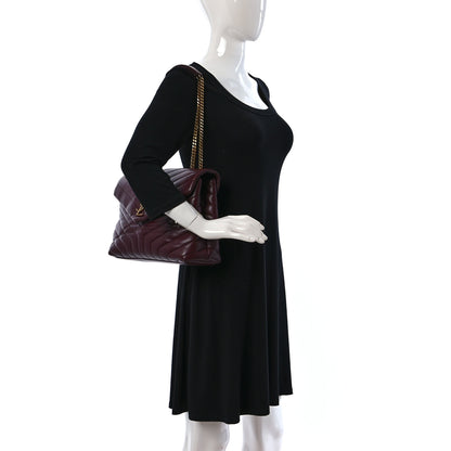 Saint Laurent Calfskin Y Quilted Monogram Medium Loulou Chain Satchel Rouge Legion 2 of 9