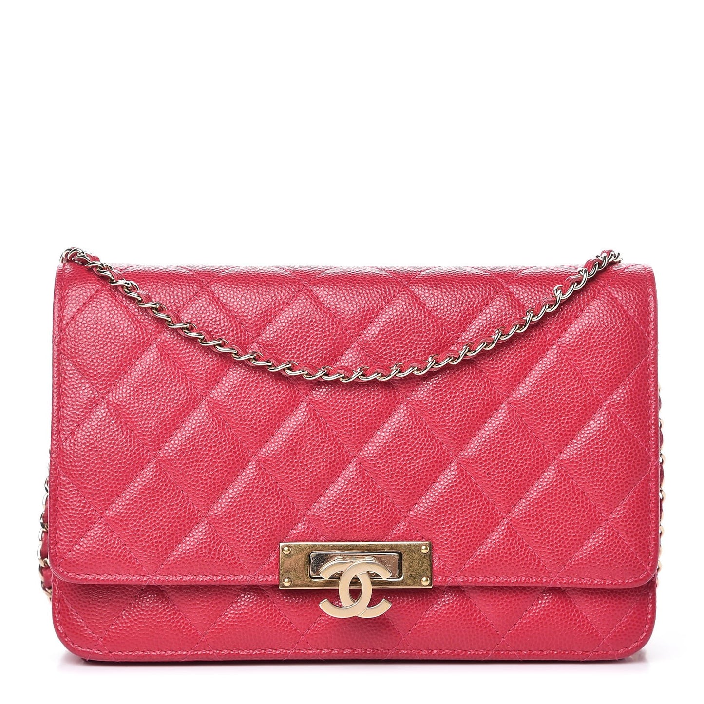 Caviar Quilted Golden Class Wallet On Chain WOC Fuchsia
