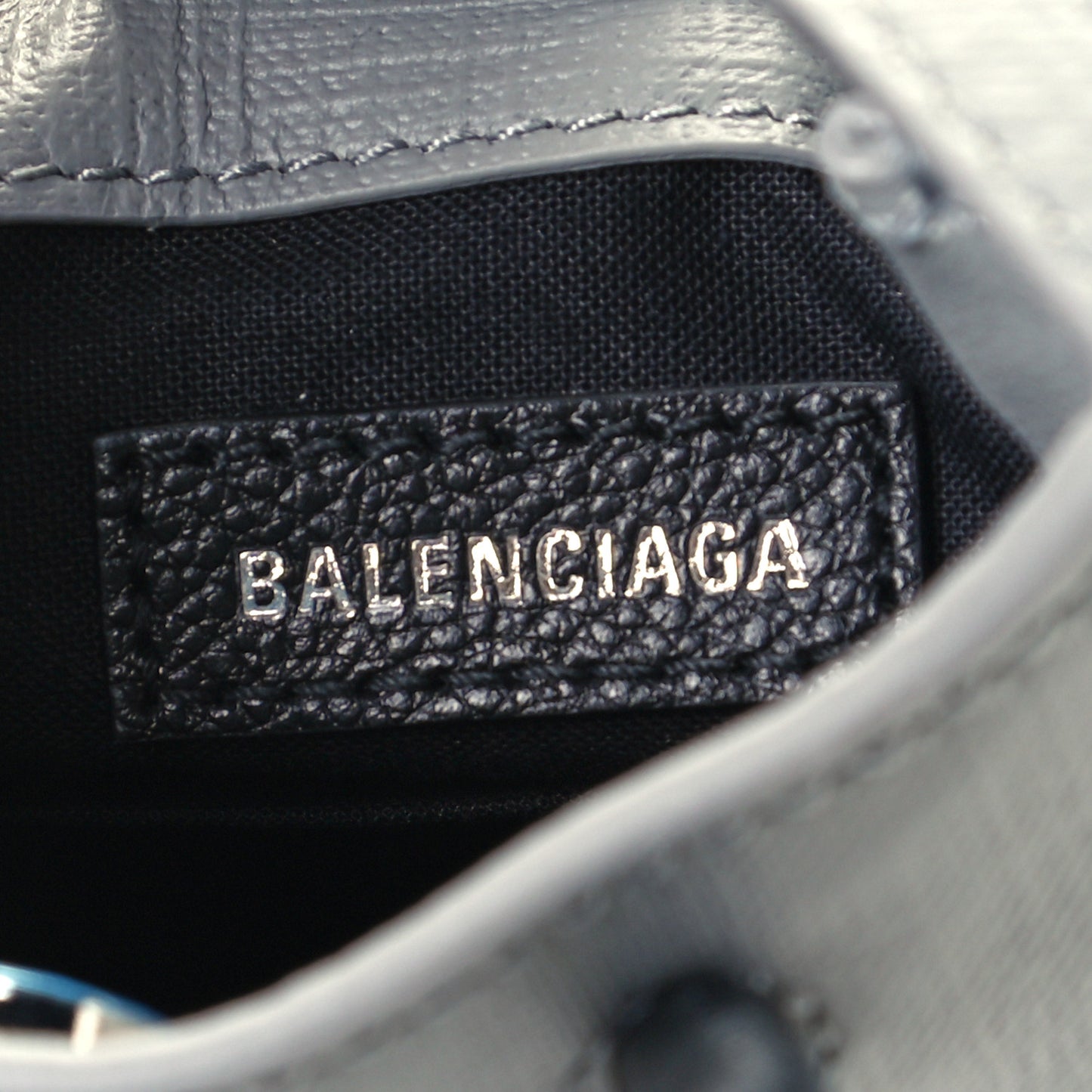 Squared Calfskin Logo Shopping Phone Holder Bag Balenciaga Grey