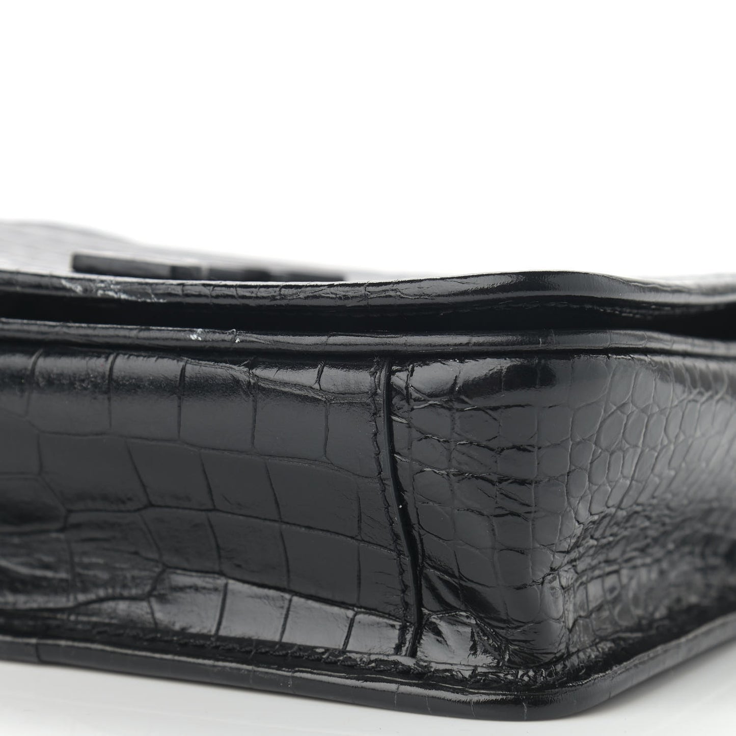 Crocodile Embossed Lambskin Matelasse Monogram Niki Chain Wallet Black