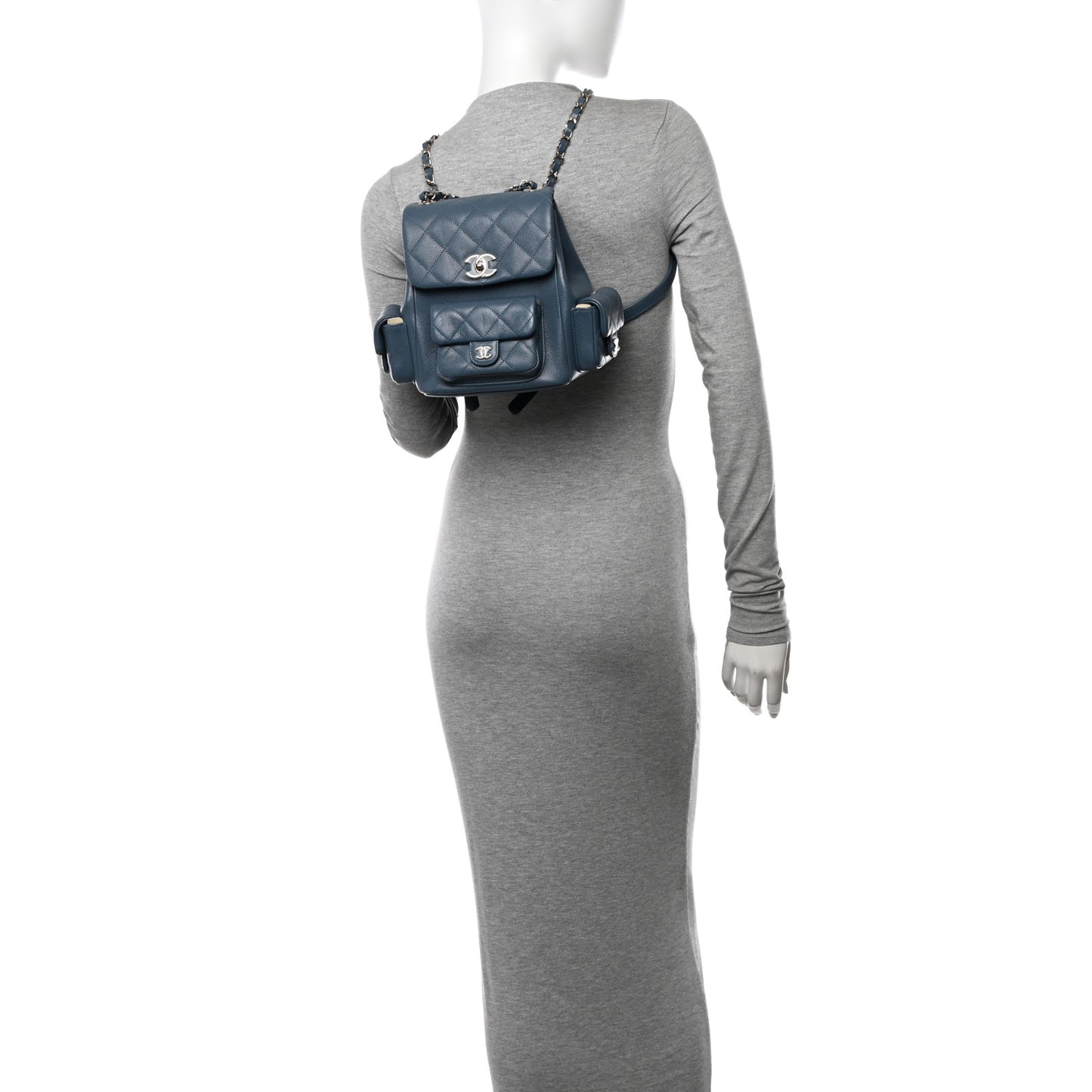 Shiny Caviar Quilted Small Cargo Duma Backpack Blue