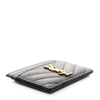 Saint Laurent Grain De Poudre Matelasse Chevron Monogram Credit Card Case Black 5 of 8
