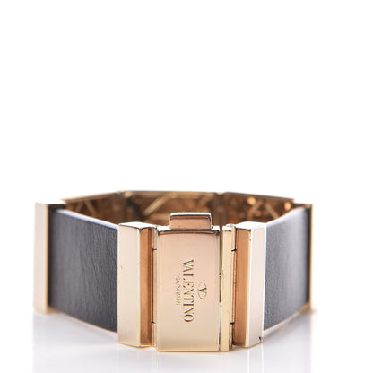 Valentino Garavani Calfskin Rockstud Bracelet Black Gold 3 of 5