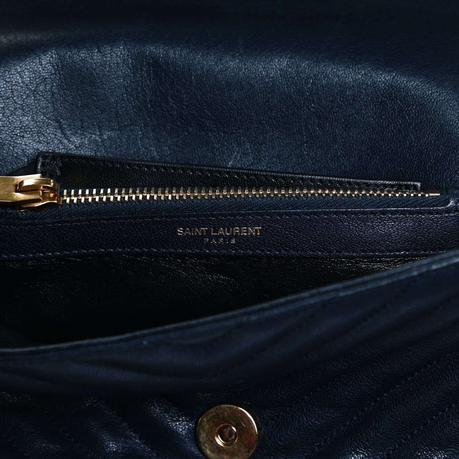 Saint Laurent Sheepskin Matelasse Chevron Monogram Medium College Bag Deep Marine 15 of 15