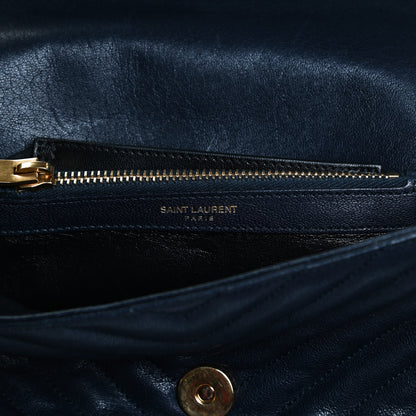 Saint Laurent Sheepskin Matelasse Chevron Monogram Medium College Bag Deep Marine 15 of 15