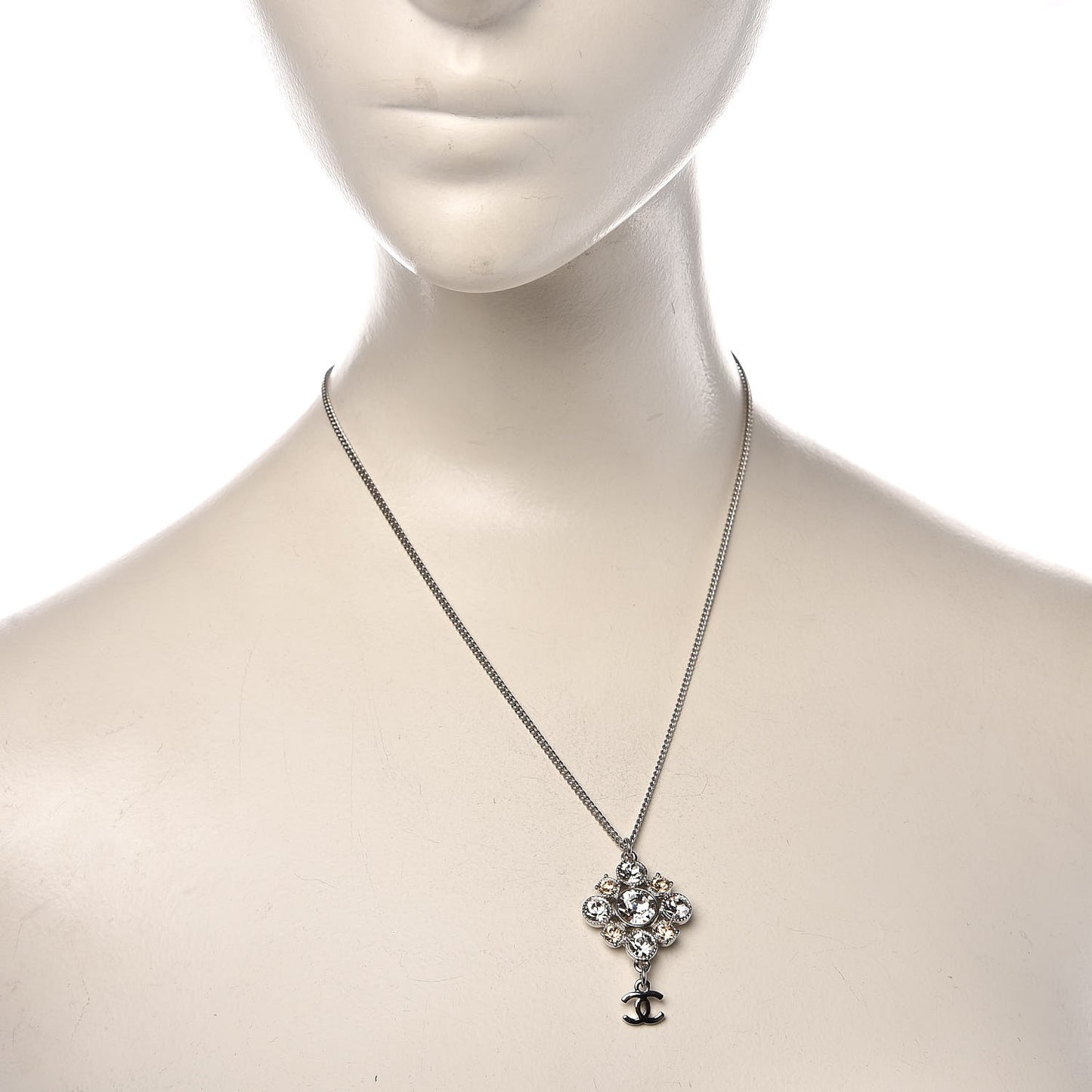 Crystal CC Drop Pendant Necklace Silver