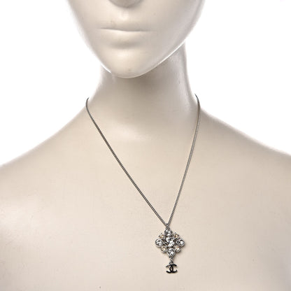 Chanel Crystal CC Drop Pendant Necklace Silver 2 of 5