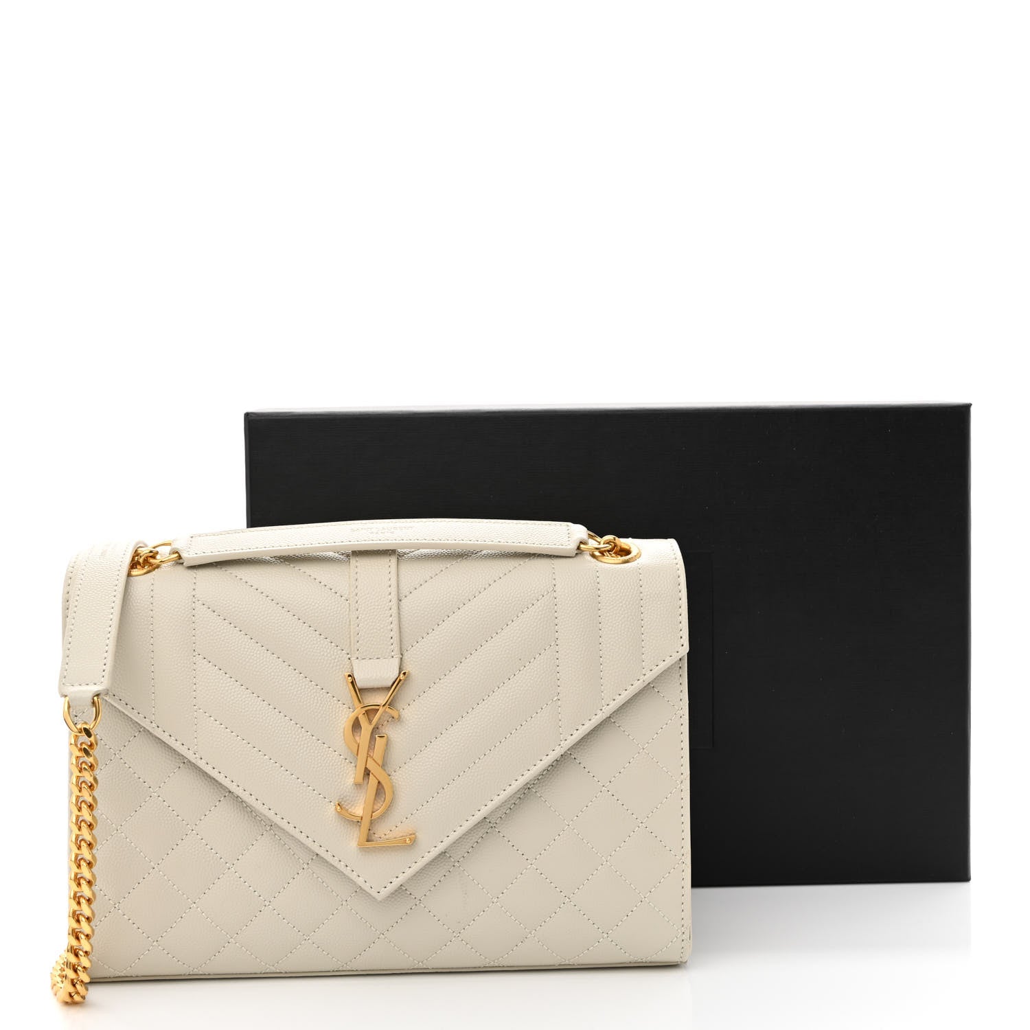 Saint Laurent Grain De Poudre Textured Mixed Matelasse Medium Triquilt Monogram Satchel White 11 of 11