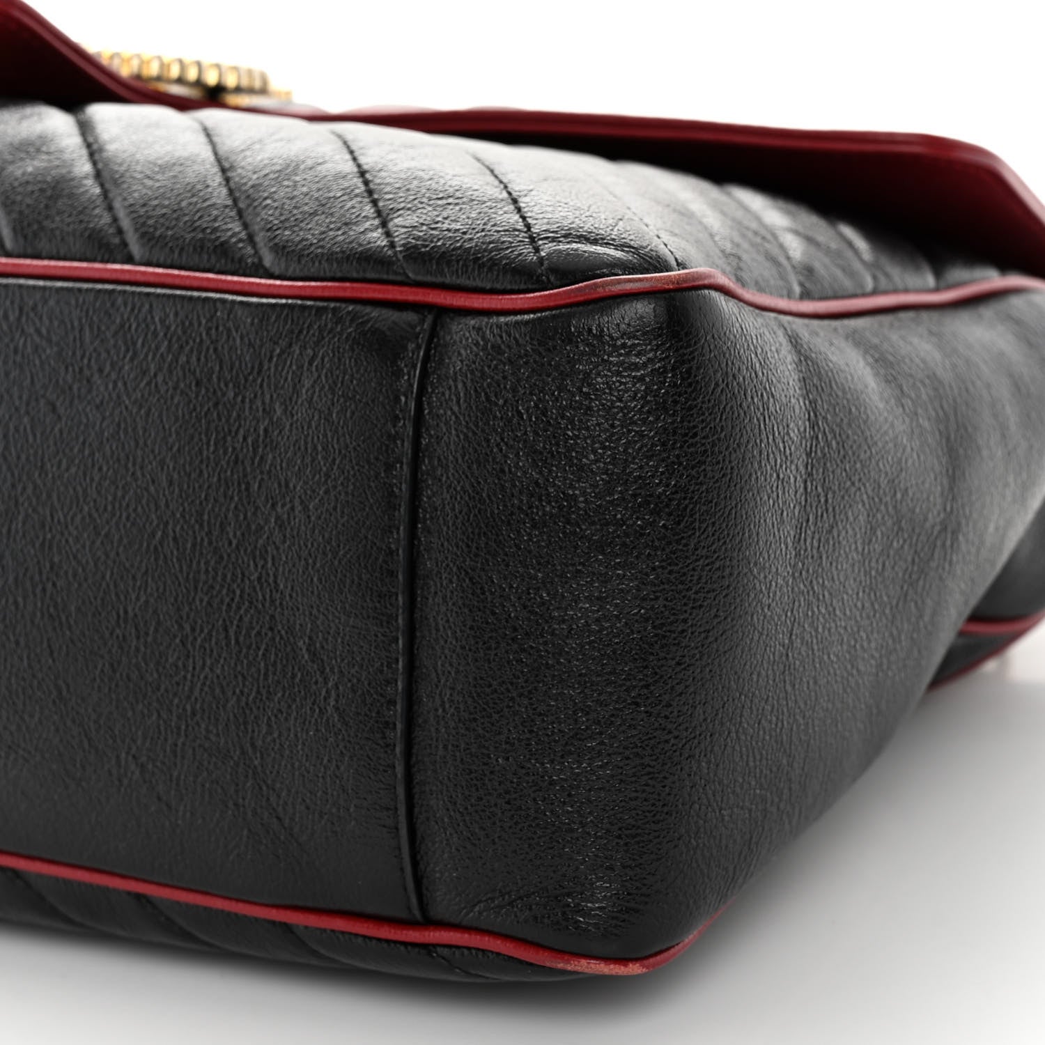 Gucci Vintage Effect Calfskin Matelasse Diagonal Large Torchon GG Marmont Shoulder Bag Black Romantic Cherry 10 of 10