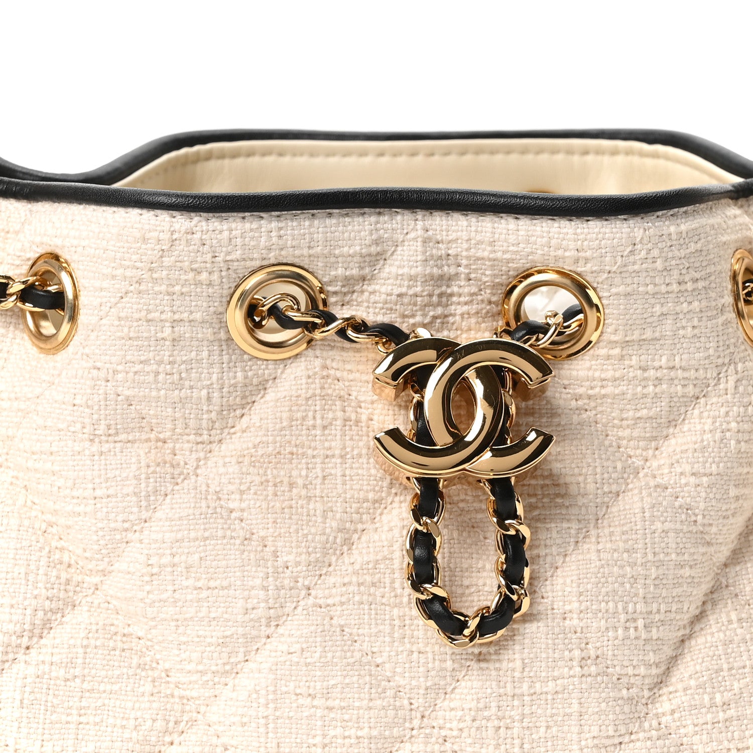 Chanel Canvas Calfskin Quilted Mini Chanel 25 Handbag Ecru Black 7 of 9