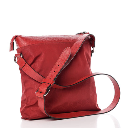Gucci Nylon Monogram Dollar Calfskin Flat Messenger Bag Vibrant Red 3 of 10