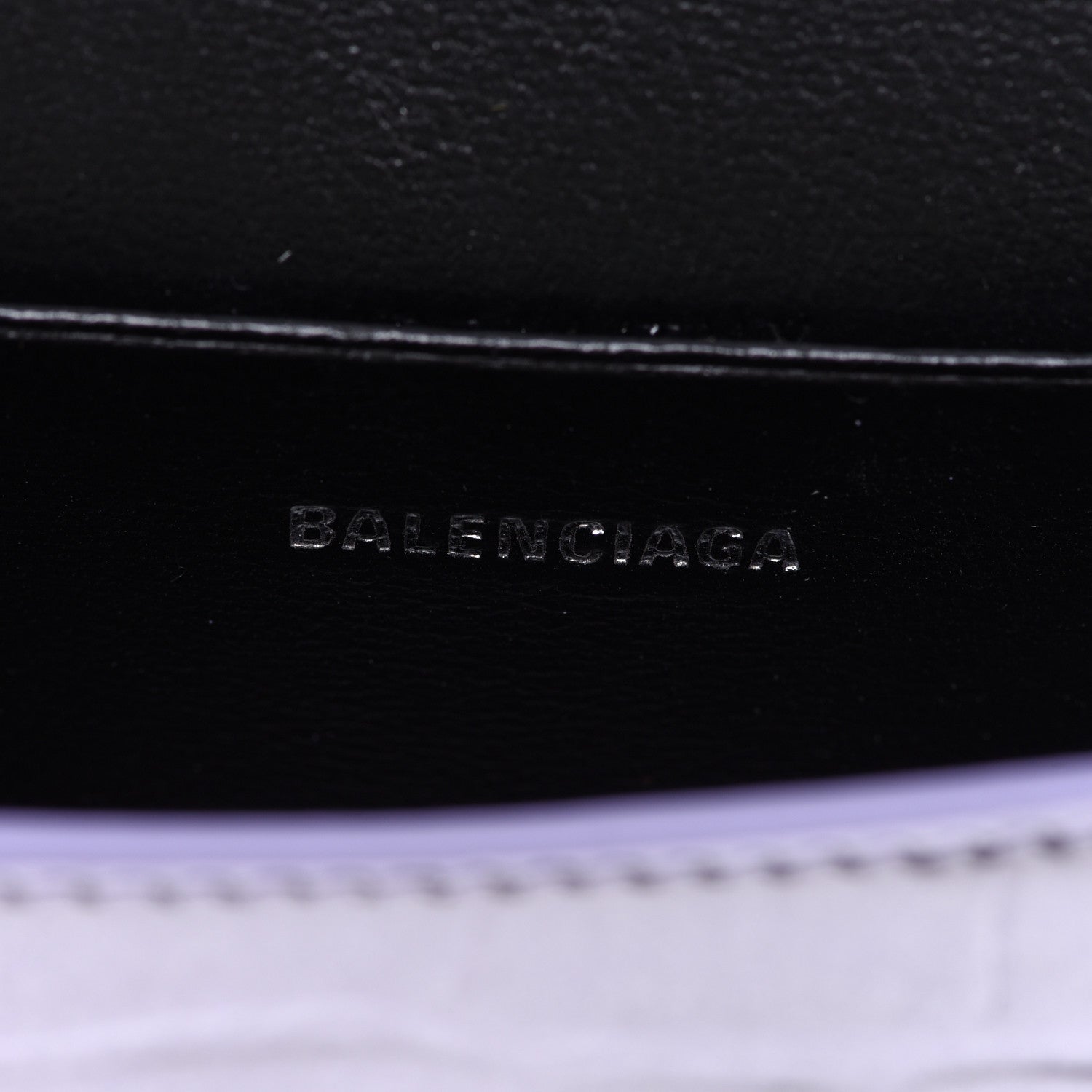 Balenciaga Metallic Calfskin Crocodile Embossed Hourglass Top Handle Bag Mini with Chain Lilac 6 of 9