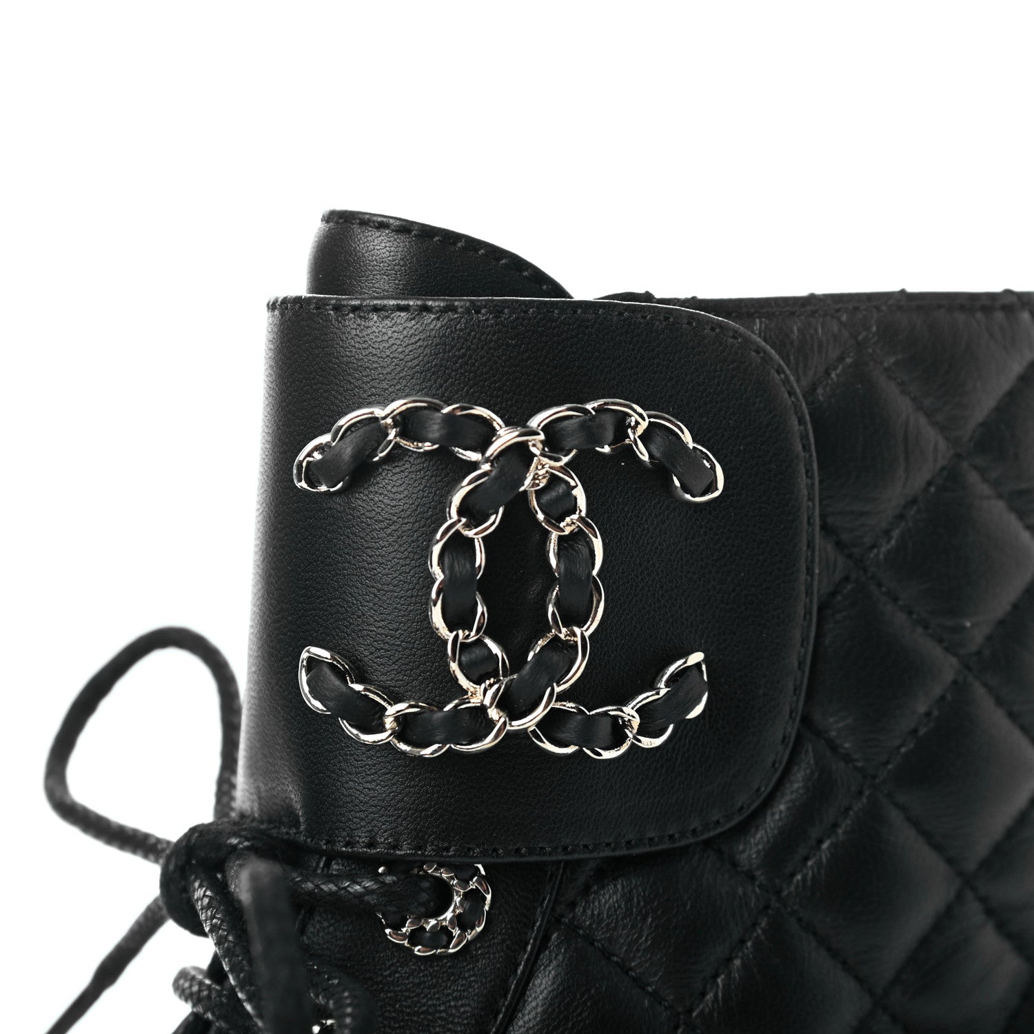 Chanel Shiny Lambskin Quilted Lace Up Combat Boots 36 Black 9 of 9