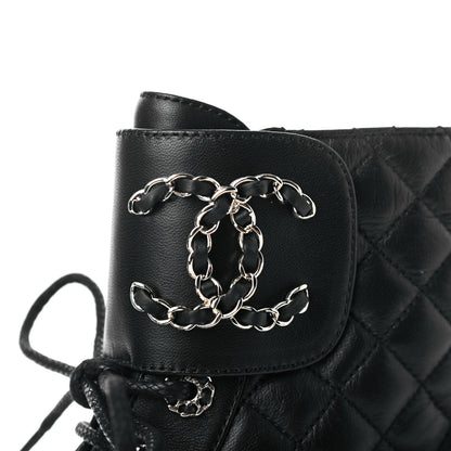 Chanel Shiny Lambskin Quilted Lace Up Combat Boots 36 Black 9 of 9