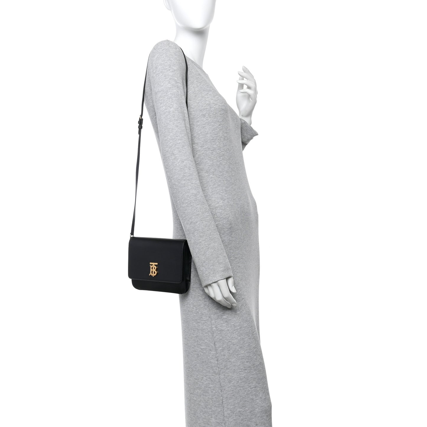 Calfskin Monogram TB Mini Flat Crossbody Bag Black