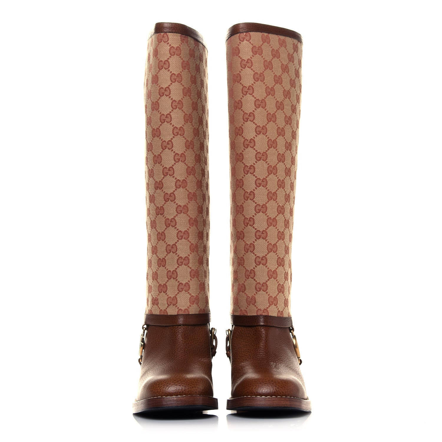 Gucci GG Monogram Calfskin Lola Tall Boots 40 Beige Ruggine Cuir 2 of 8