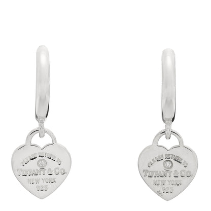 Tiffany Sterling Silver Diamond Mini Return To Tiffany Heart Hoop Earrings 1 of 3