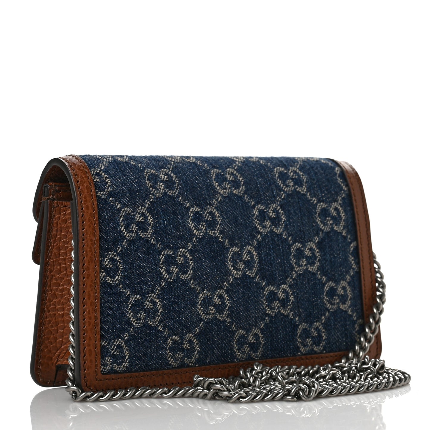 New Denim GG Monogram Dollar Calfskin Enamel Super Mini Dionysus Shoulder Bag Blue Tea Cuir Epilog Electric Blue