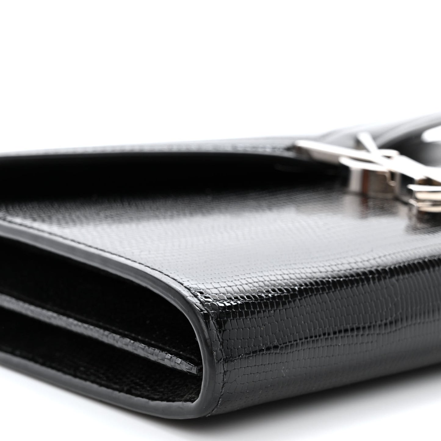 Calfskin Lizard Embossed Monogram Cassandra Chain Wallet Black
