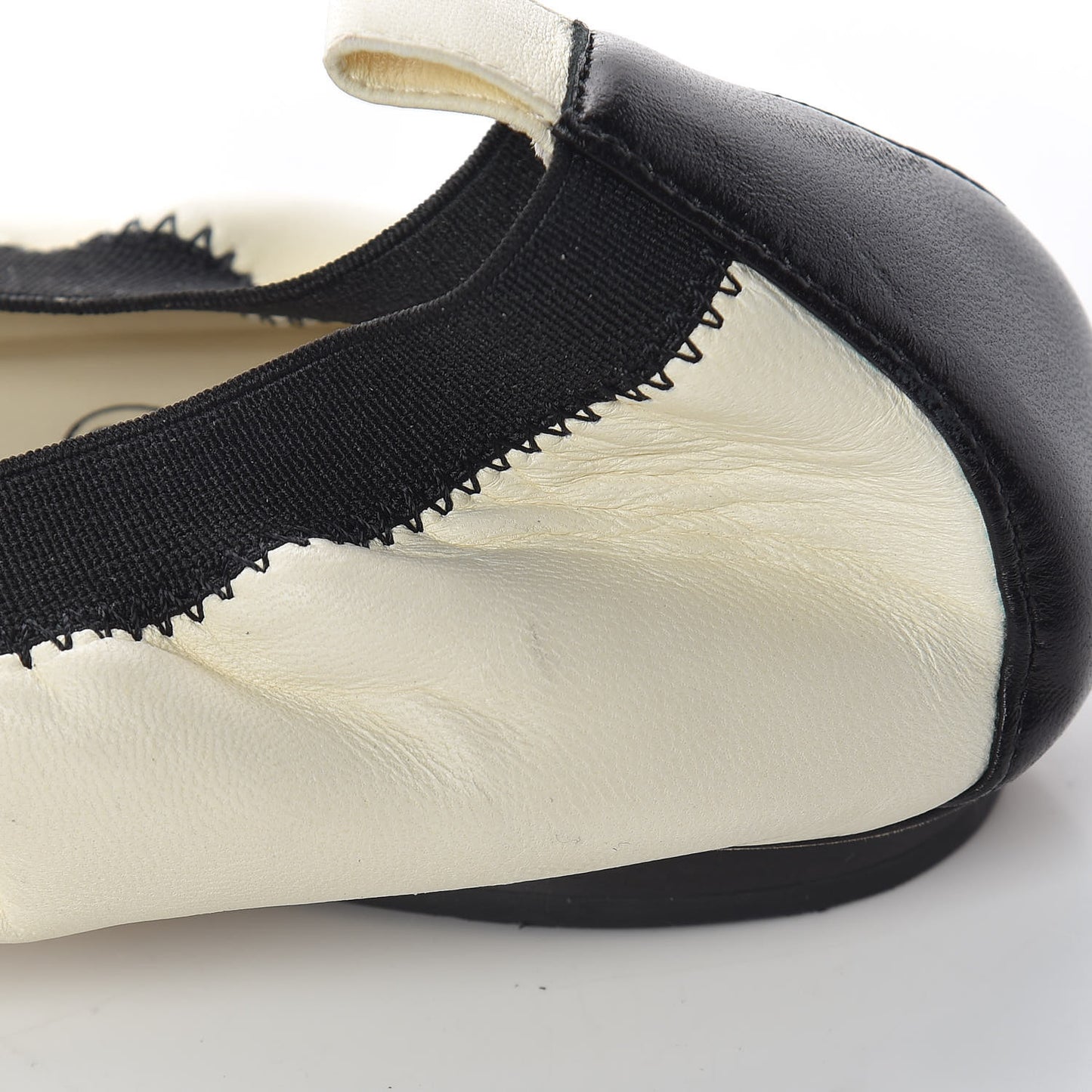 Lambskin CC Elastic Cap Toe Ballerina Flats 37 Off White Black