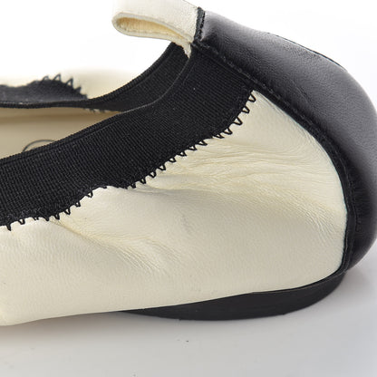 Chanel Lambskin CC Elastic Cap Toe Ballerina Flats 37 Off White Black 15 of 16