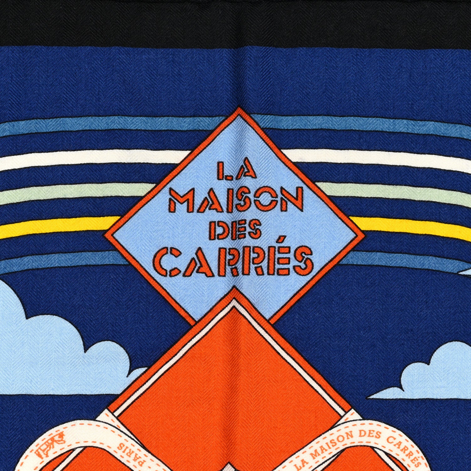 Hermes Cashmere Silk La Maison des Carres Shawl 140 Bleu Nuit Ciel Orange 5 of 5