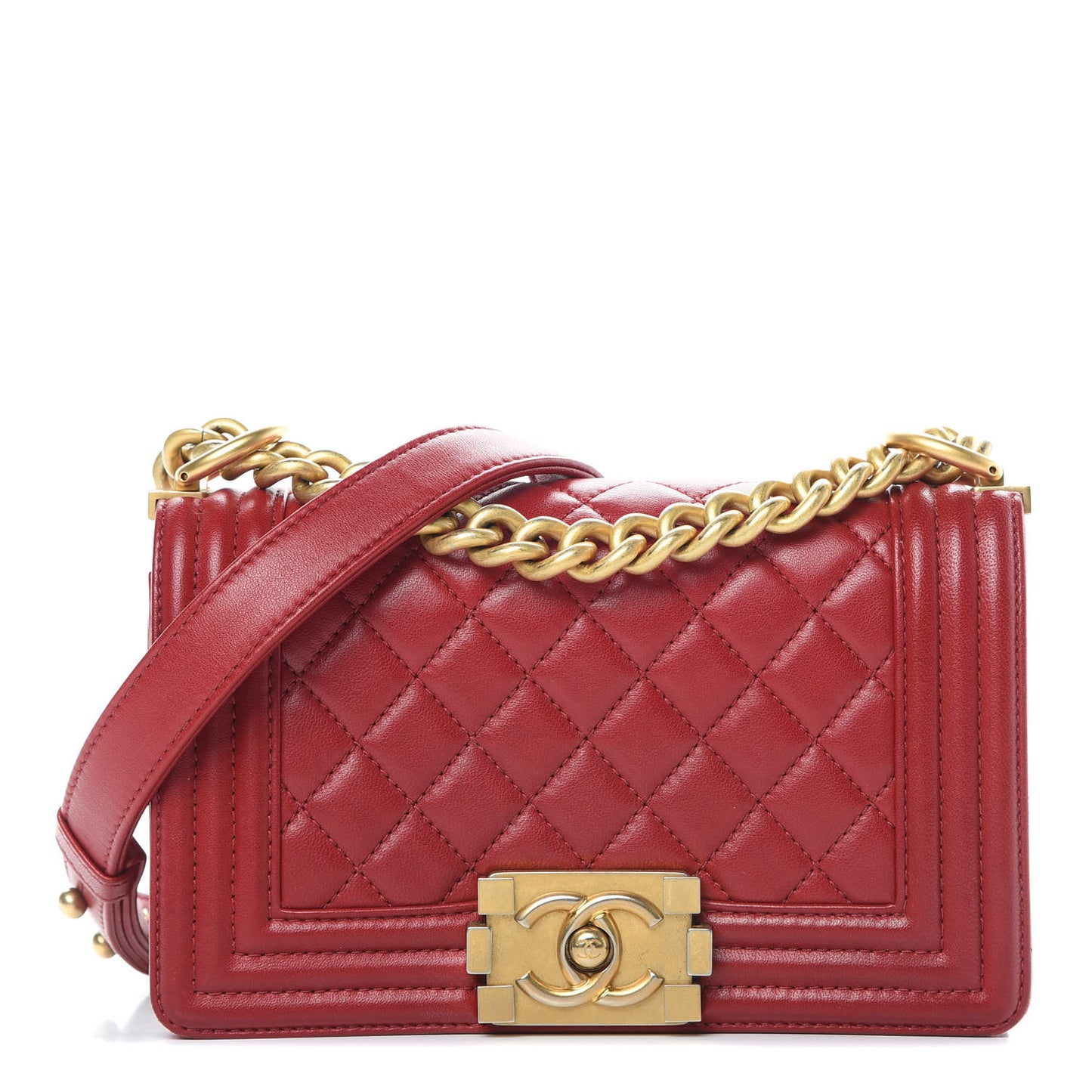 Lambskin Quilted Small Boy Flap Dark Red