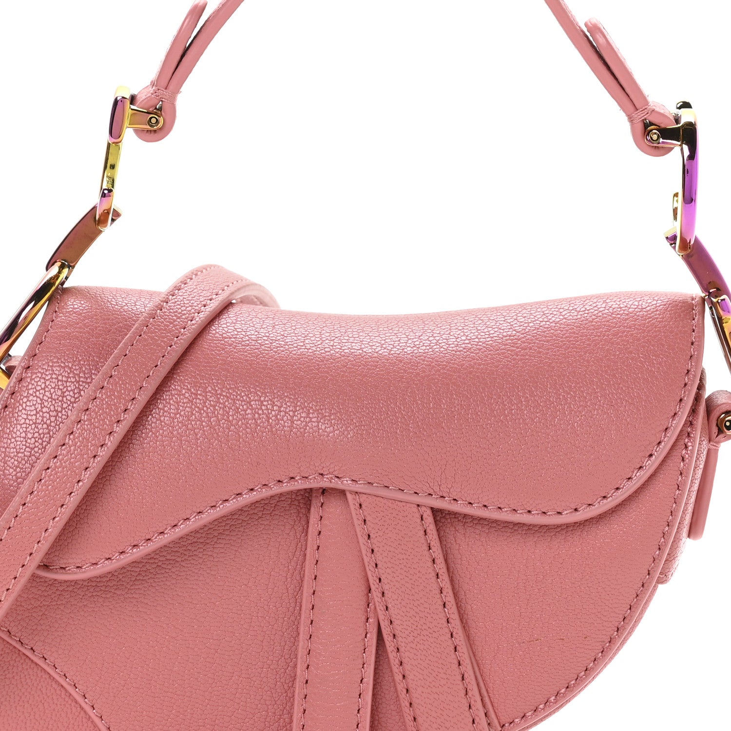 Christian Dior Goatskin Micro Saddle Bag With Strap Coral Powder 8 of 11