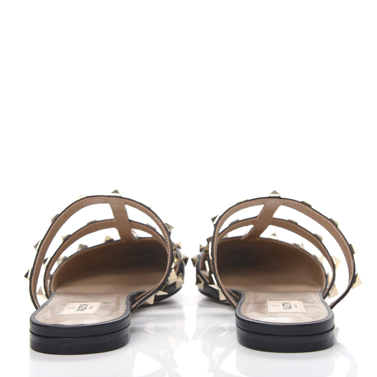 Pebbled Calfskin Rockstud Flat Cage Mules 38.5 Black