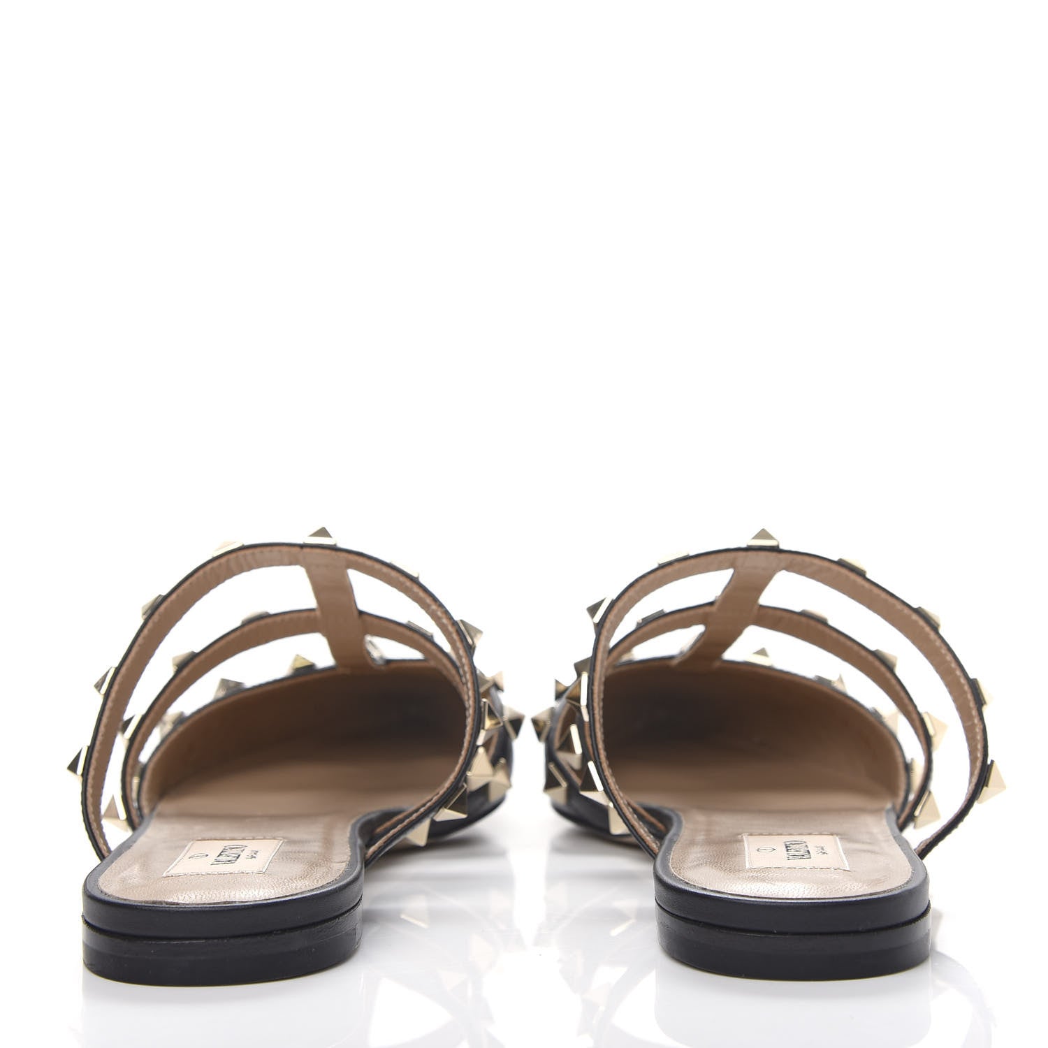 Valentino Garavani Pebbled Calfskin Rockstud Flat Cage Mules 38.5 Black 7 of 11
