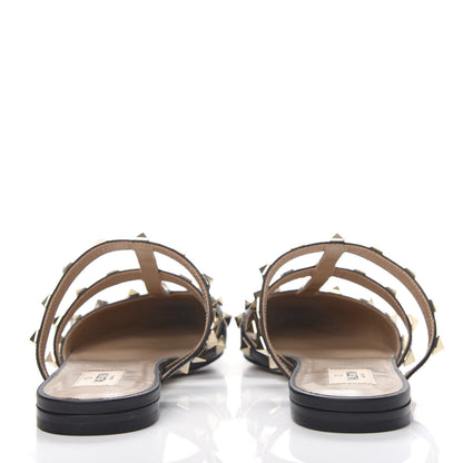 Valentino Garavani Pebbled Calfskin Rockstud Flat Cage Mules 38.5 Black 7 of 11