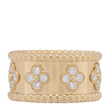 Van Cleef & Arpels 18K Yellow Gold Diamond Perlee Clovers Ring 53 6.5 3 of 5