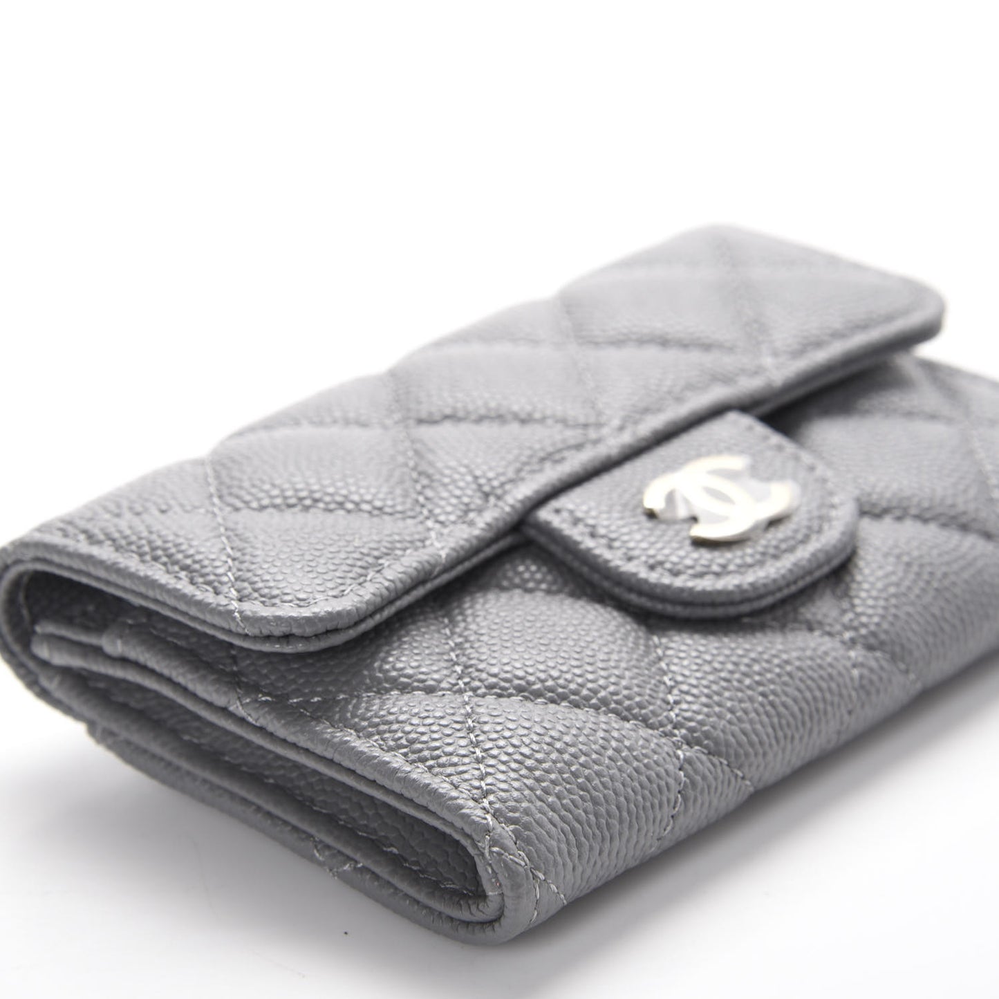 Caviar Quilted Flap Card Holder Wallet Dark Grey