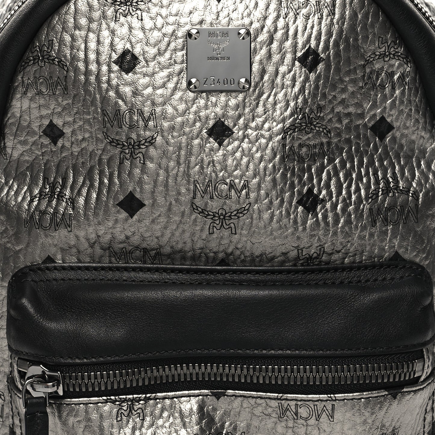 Metallic Visetos Small Side Stud Stark Backpack Silver Black