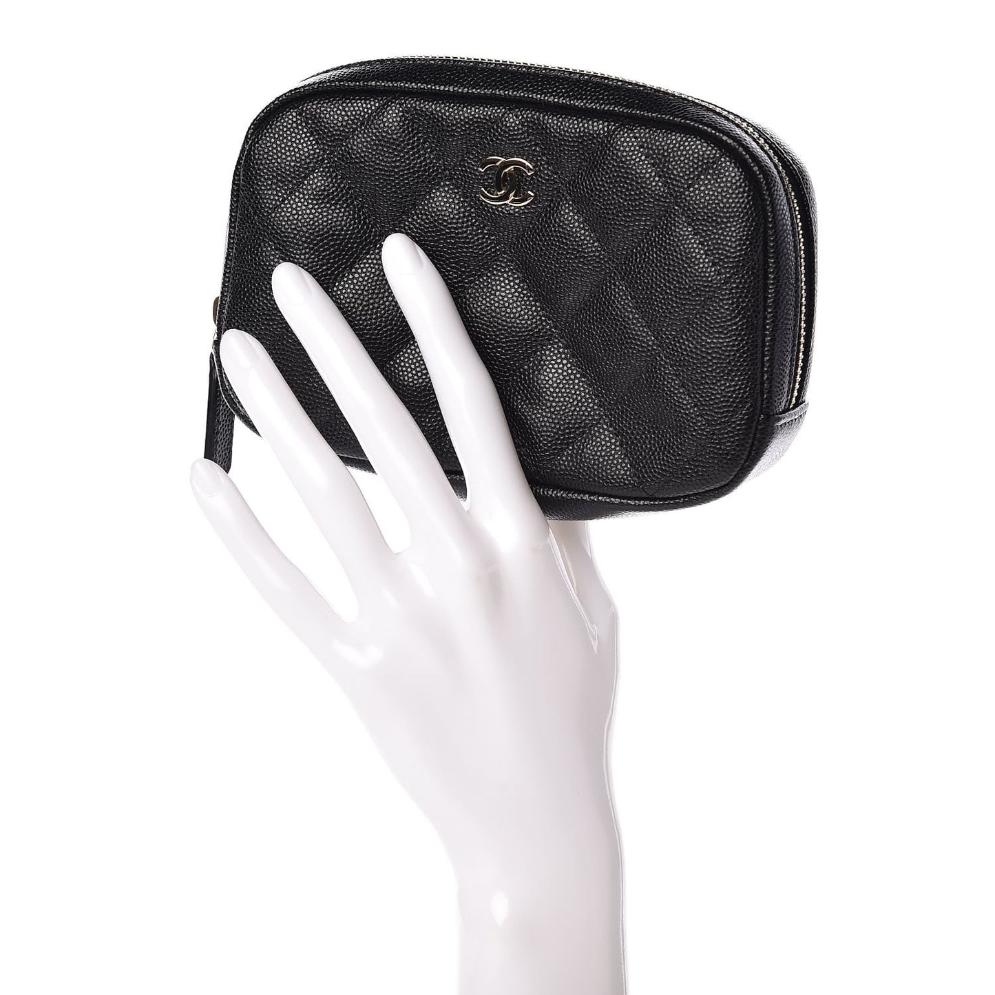 Caviar Quilted Small Curvy Pouch Cosmetic Case Black