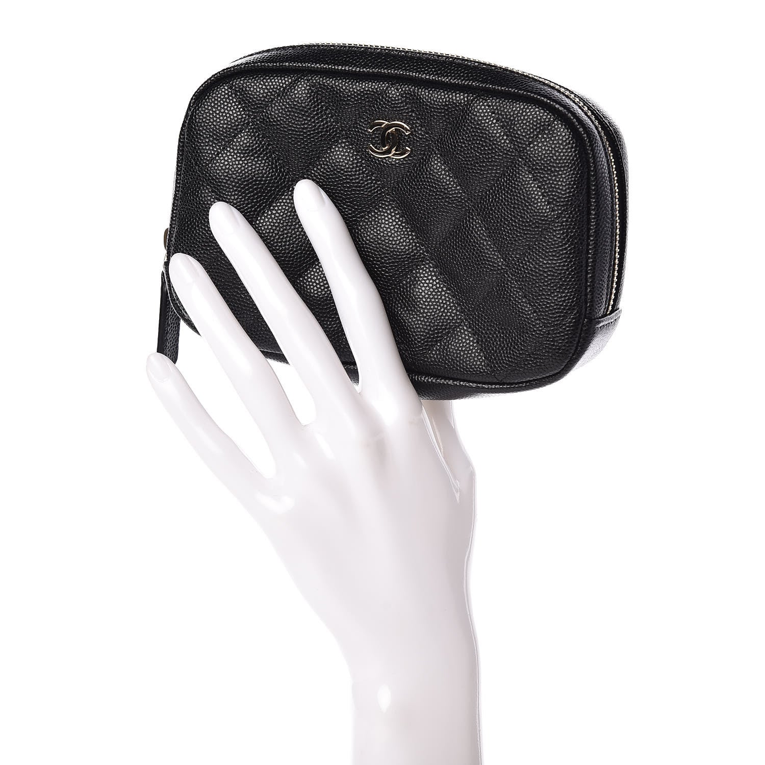 Chanel Caviar Quilted Small Curvy Pouch Cosmetic Case Black 2 of 8