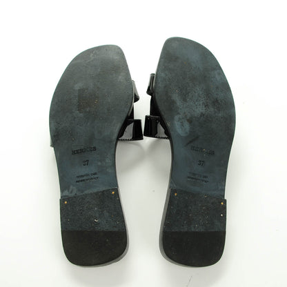 Hermes Patent Oran Sandals 37 Black 5 of 7