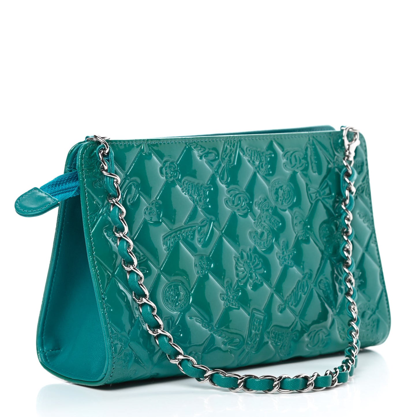 Patent Calfskin Lucky Symbols Pochette Turquoise