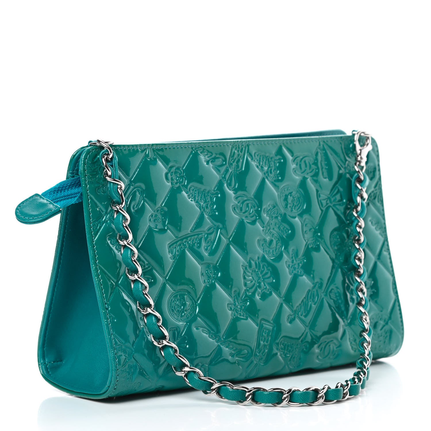 Chanel Patent Calfskin Lucky Symbols Pochette Turquoise 3 of 10