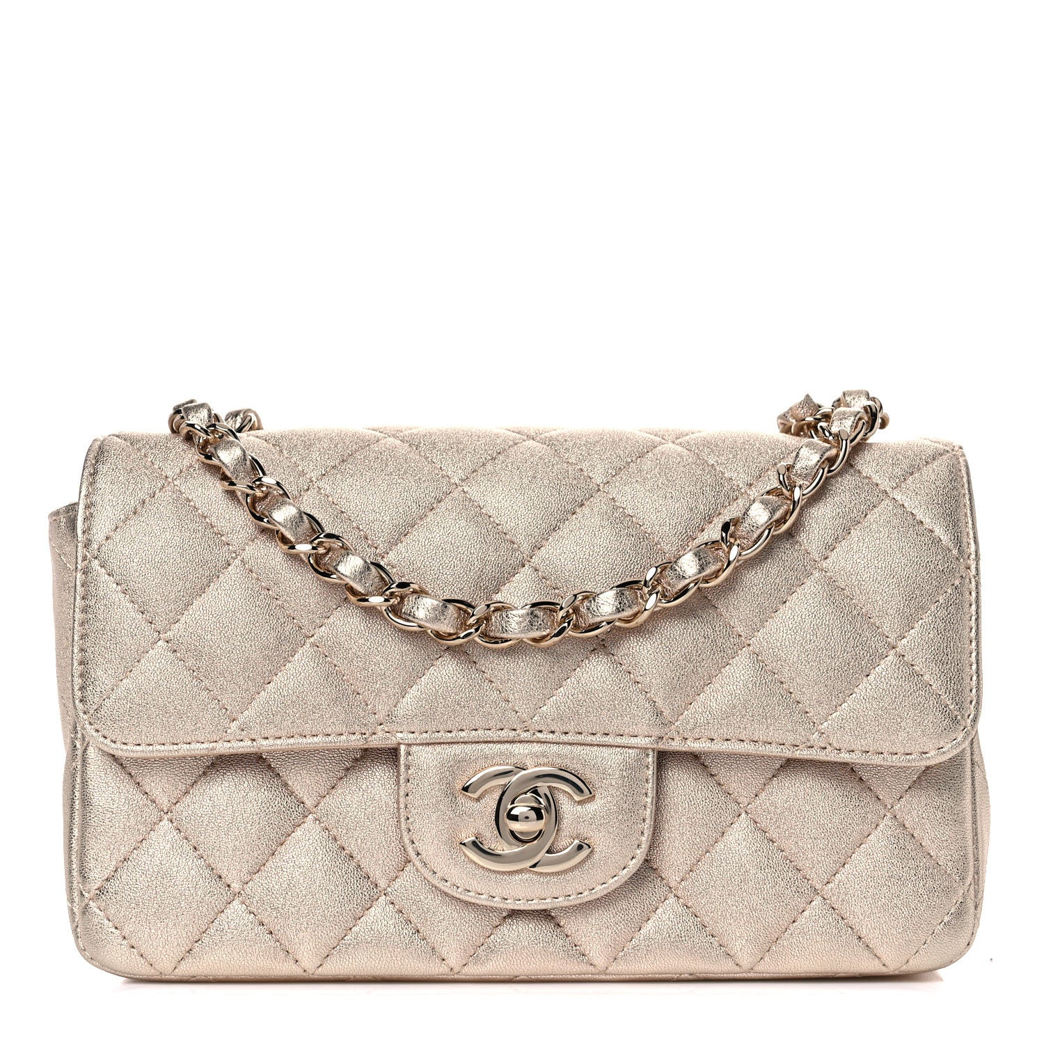 Chanel Metallic Lambskin Quilted Mini Rectangular Flap Gold 1 of 10