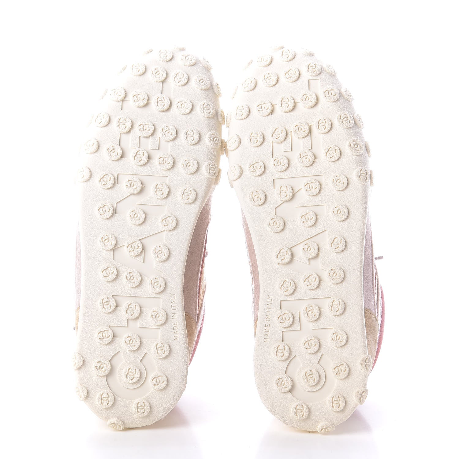 Chanel Nylon Calfskin Suede Womens CC Sneakers 38 Beige Pink 7 of 11