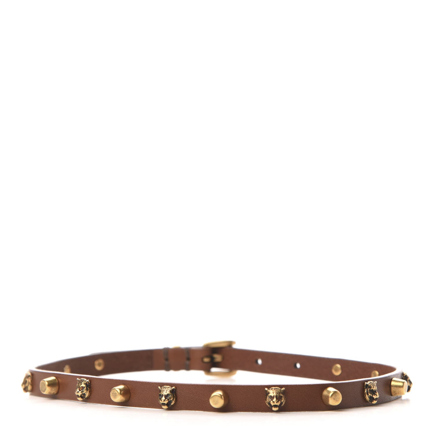 Gucci Calfskin Feline Head Studded Choker Brown 3 of 6