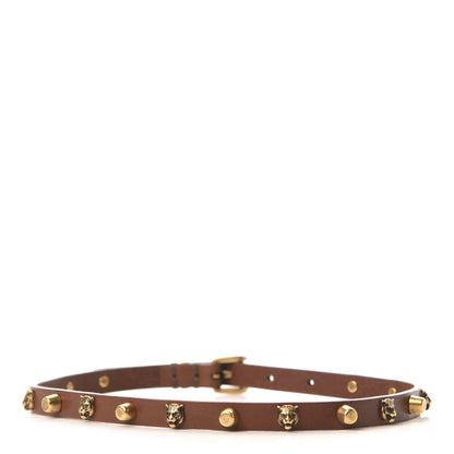 Gucci Calfskin Feline Head Studded Choker Brown 3 of 6