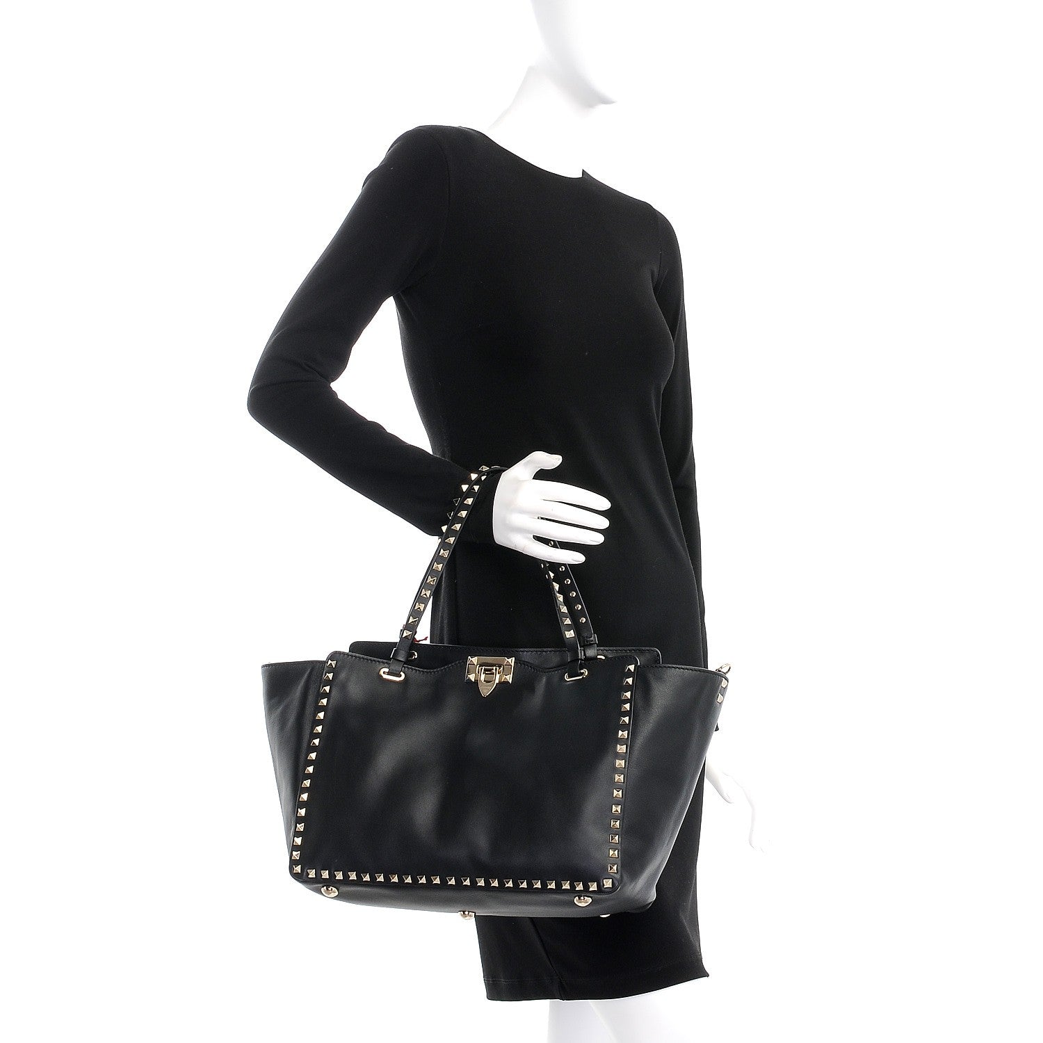 Valentino Garavani Vitello Medium Rockstud Tote Black 3 of 8