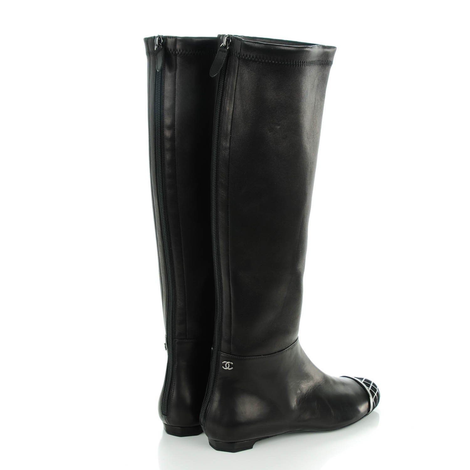 Chanel Lambskin Suede Caged Cap Toe High Boots 37 Black 4 of 6
