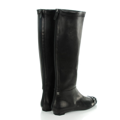 Chanel Lambskin Suede Caged Cap Toe High Boots 37 Black 4 of 6