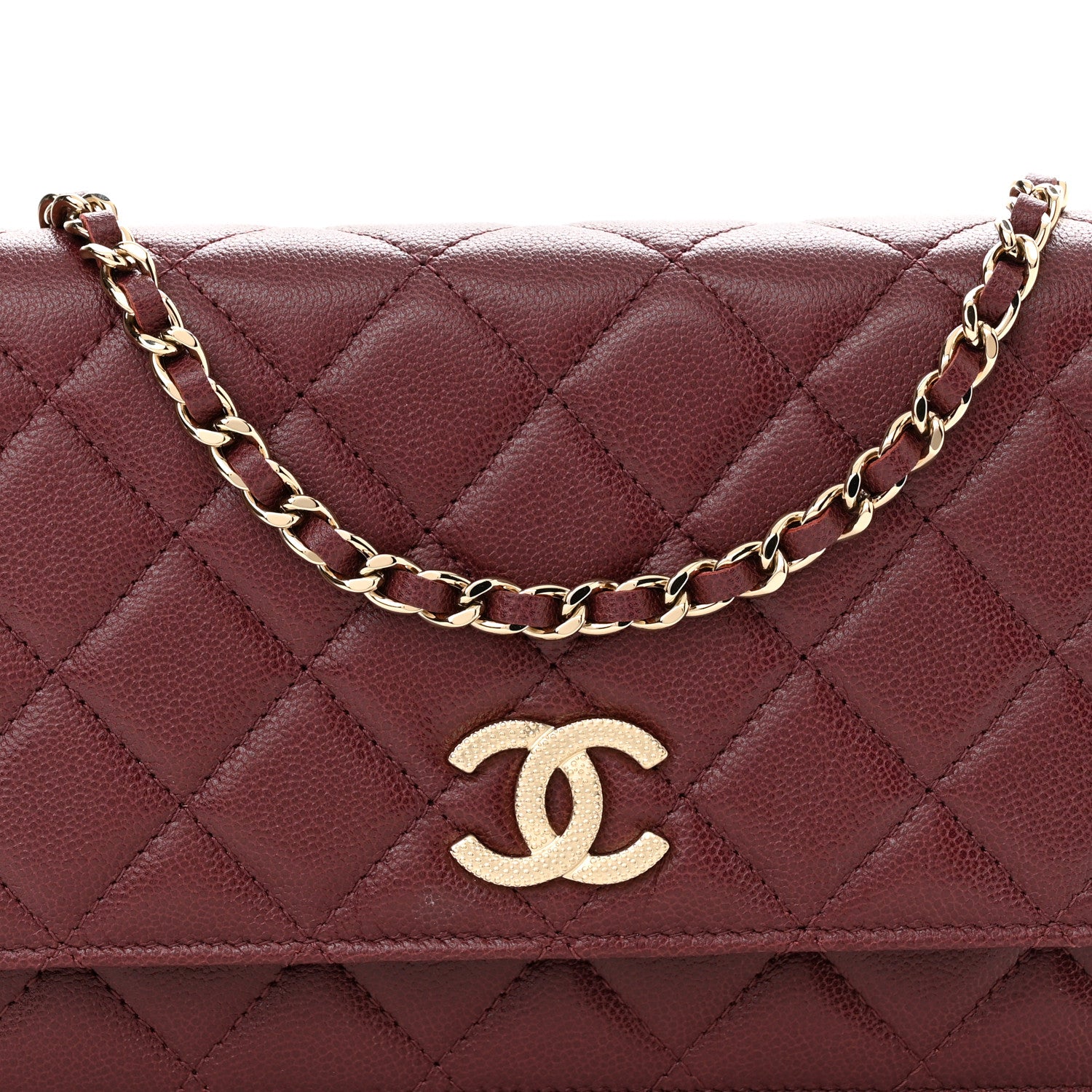Chanel Caviar Quilted Studded CC Wallet On Chain WOC Burgundy 9 of 12