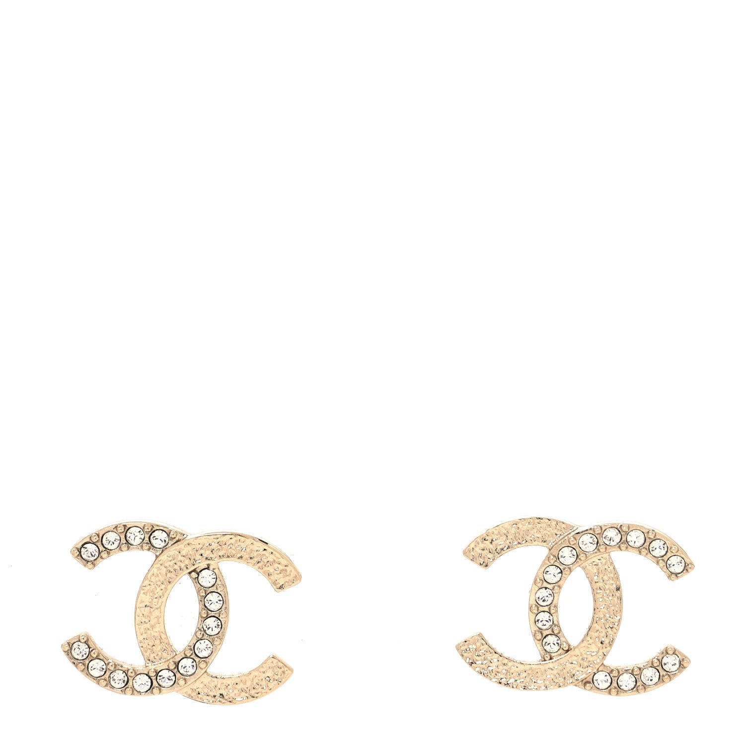 Chanel Textured Metal Crystal CC Earrings Gold 1 of 4