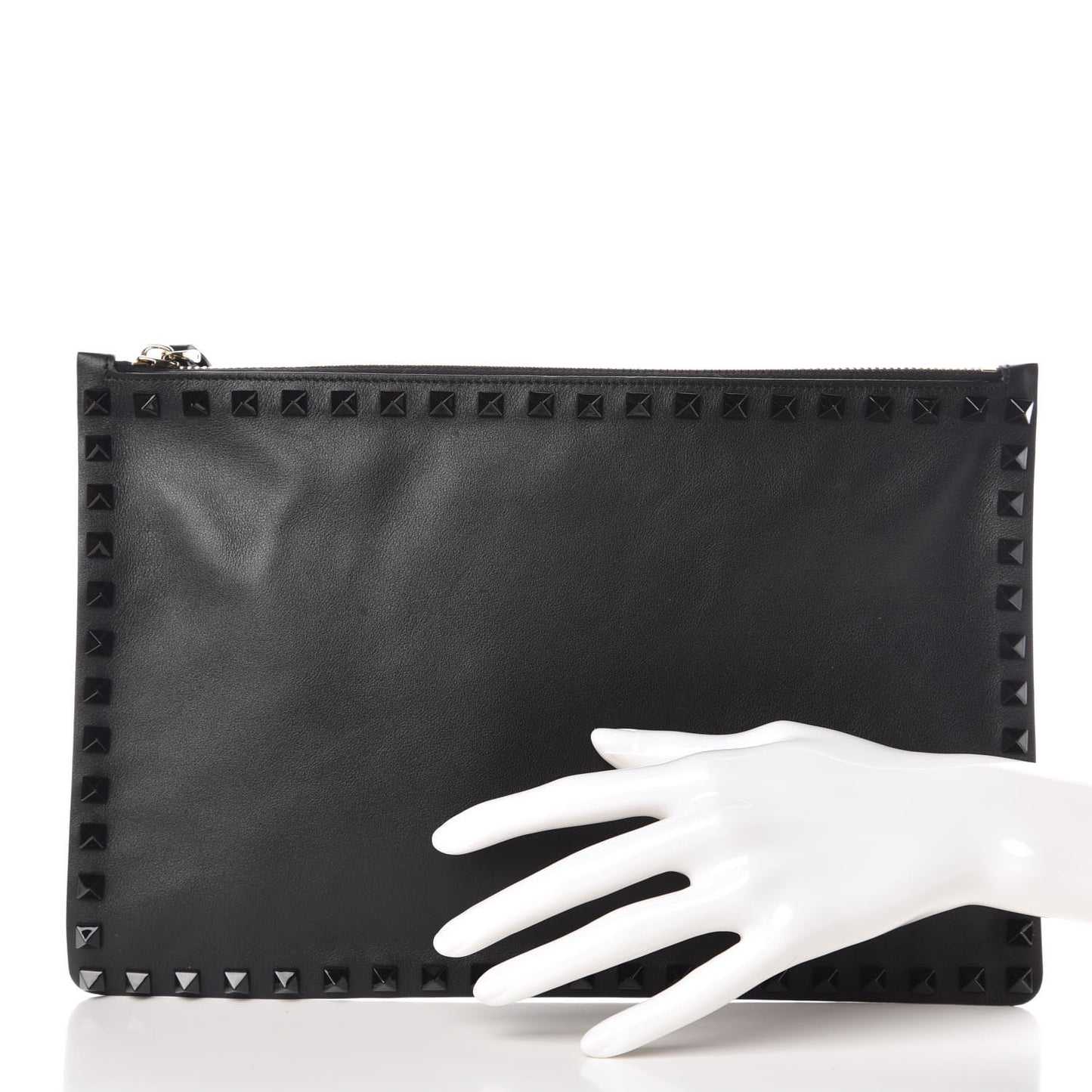 Vitello Large Rockstud Zip Pouch Black