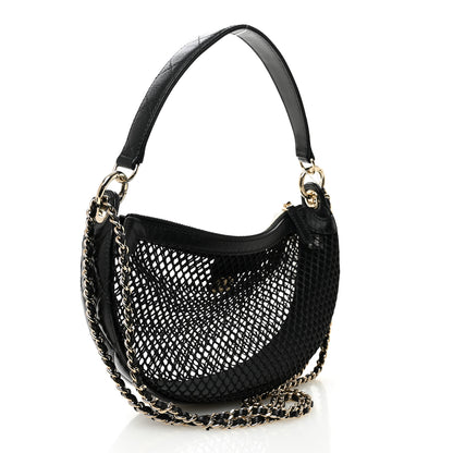 Chanel Mesh Shiny Lambskin Chain Hobo Black 4 of 12